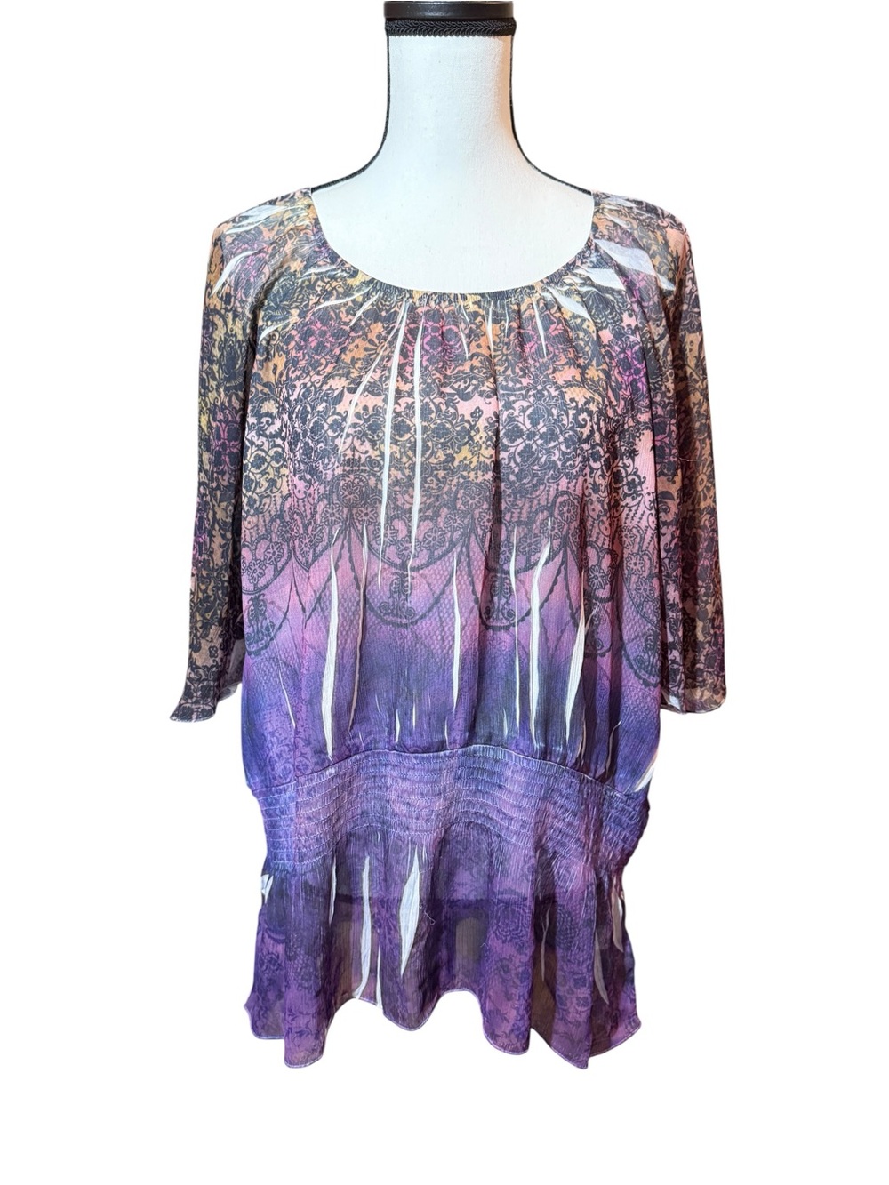 Style & Co. Purple Ombre Lace-Print Scoop Neck Tunic, size XL